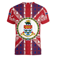 Cayman Islands Christmas Women V-Neck T-Shirt Xmas Pattern and Coat of Arms - Wonder Print Shop
