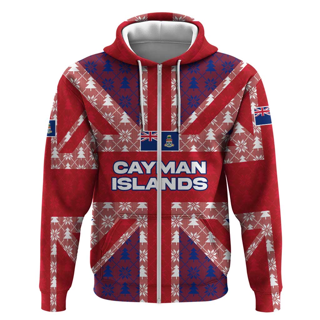 Cayman Islands Christmas Zip Hoodie Xmas Pattern and Coat of Arms - Wonder Print Shop