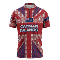Cayman Islands Christmas Zipper Polo Shirt Xmas Pattern and Coat of Arms - Wonder Print Shop