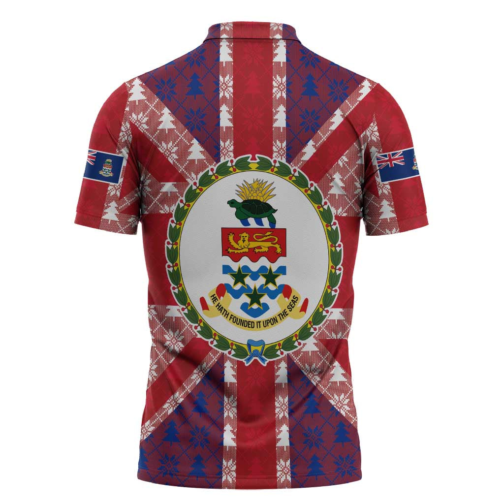 Cayman Islands Christmas Zipper Polo Shirt Xmas Pattern and Coat of Arms - Wonder Print Shop