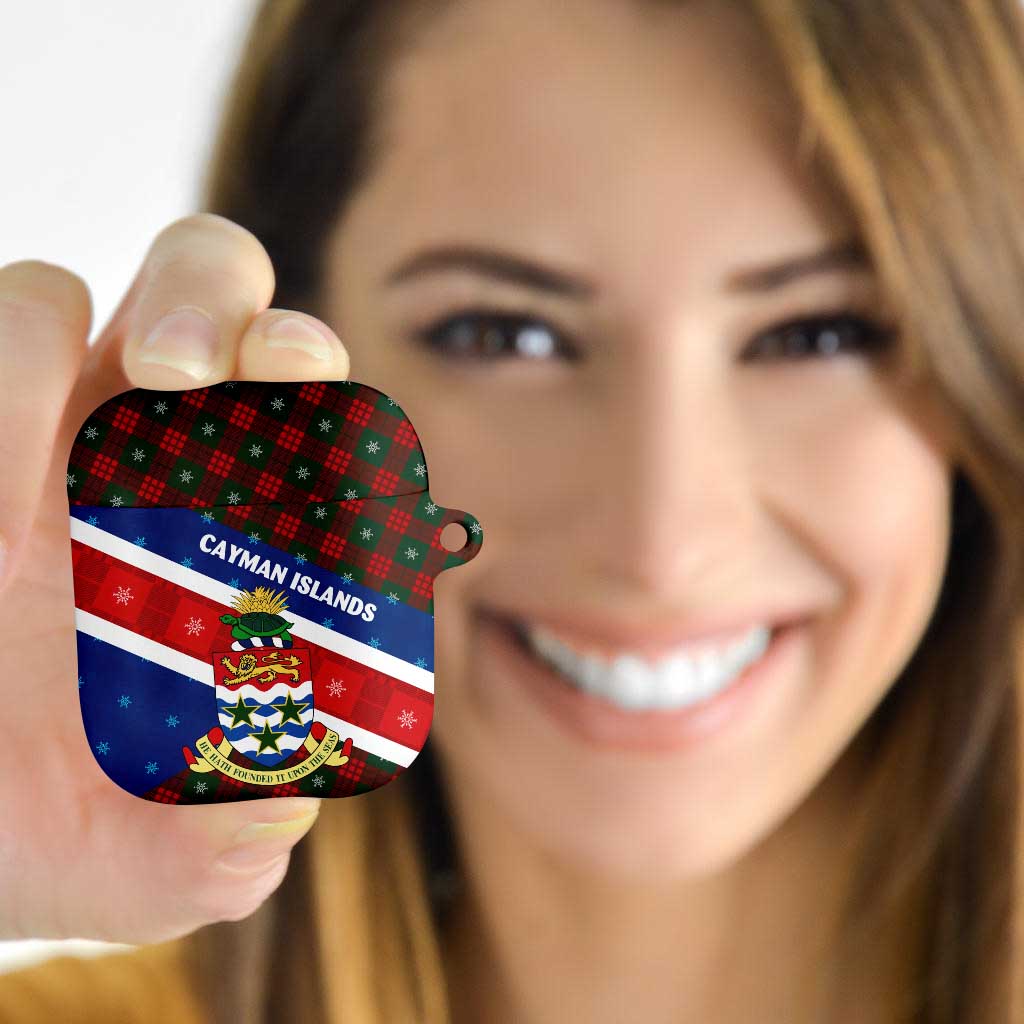 Cayman Islands Xmas AirPods Case Christmas Plaid Turtle and Coat of Arms Red Green Blue - Wonder Print Shop