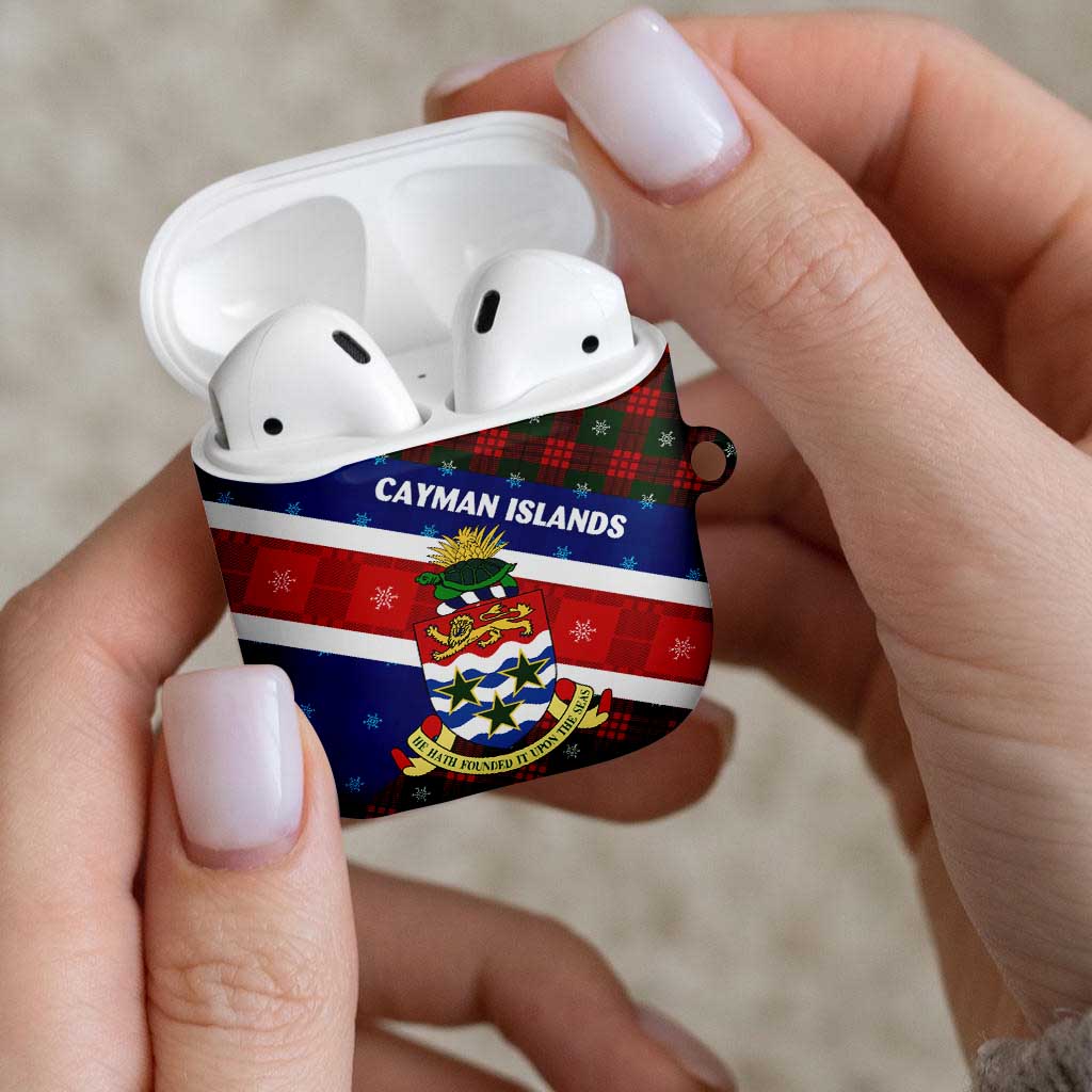 Cayman Islands Xmas AirPods Case Christmas Plaid Turtle and Coat of Arms Red Green Blue - Wonder Print Shop