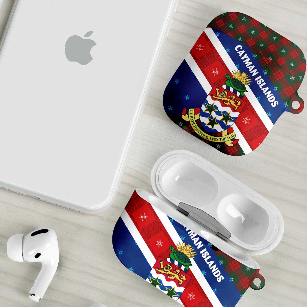 Cayman Islands Xmas AirPods Case Christmas Plaid Turtle and Coat of Arms Red Green Blue - Wonder Print Shop