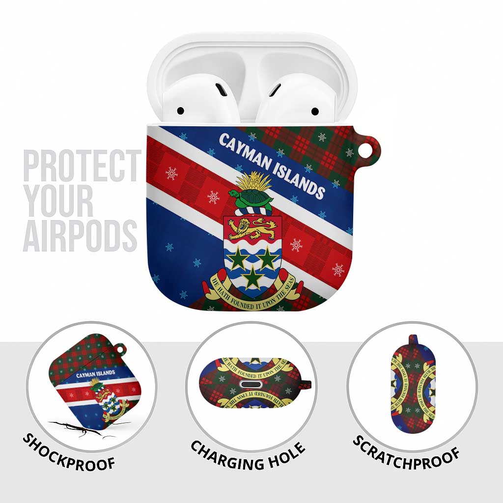 Cayman Islands Xmas AirPods Case Christmas Plaid Turtle and Coat of Arms Red Green Blue - Wonder Print Shop