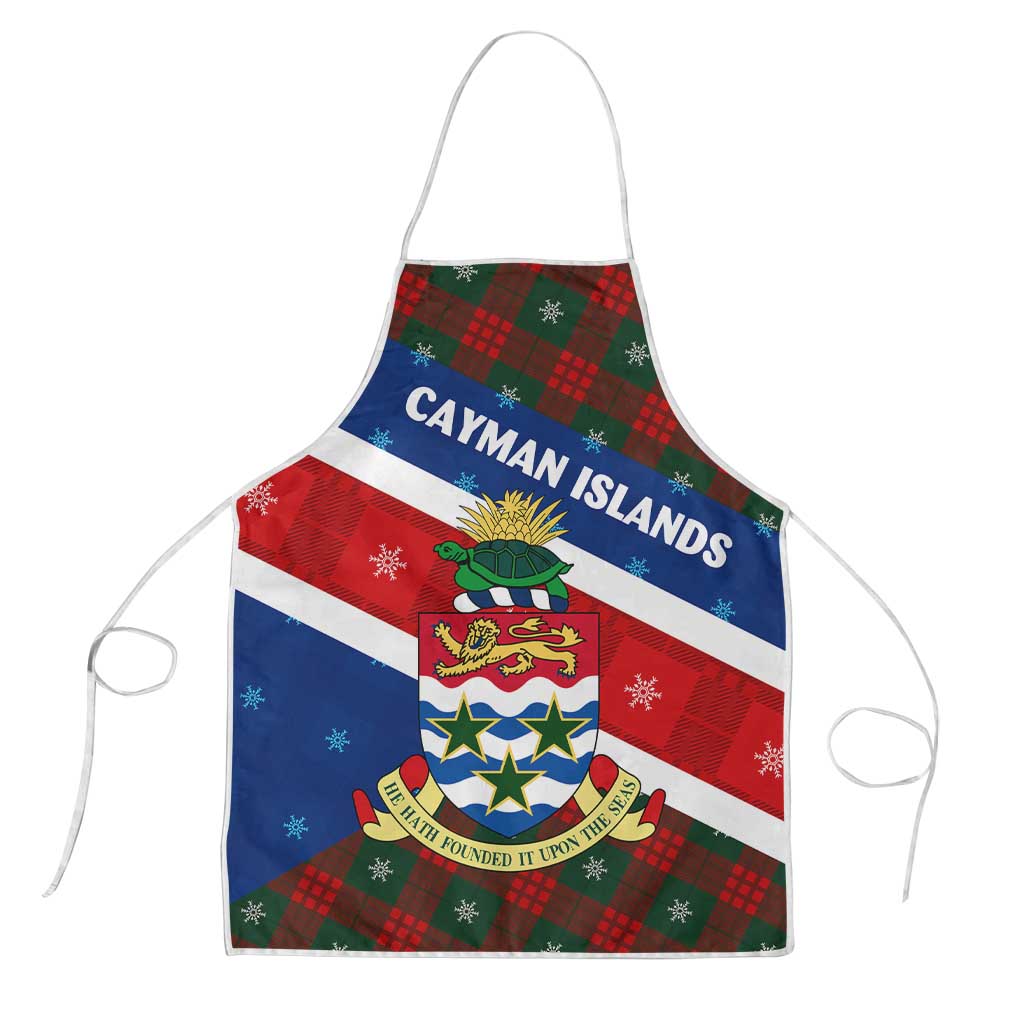 Cayman Islands Xmas Apron Christmas Plaid Turtle and Coat of Arms Red Green Blue - Wonder Print Shop