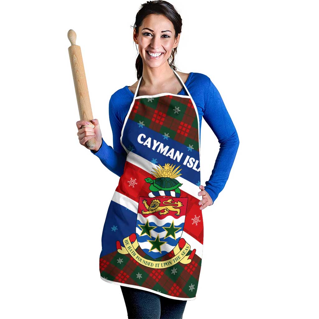 Cayman Islands Xmas Apron Christmas Plaid Turtle and Coat of Arms Red Green Blue - Wonder Print Shop