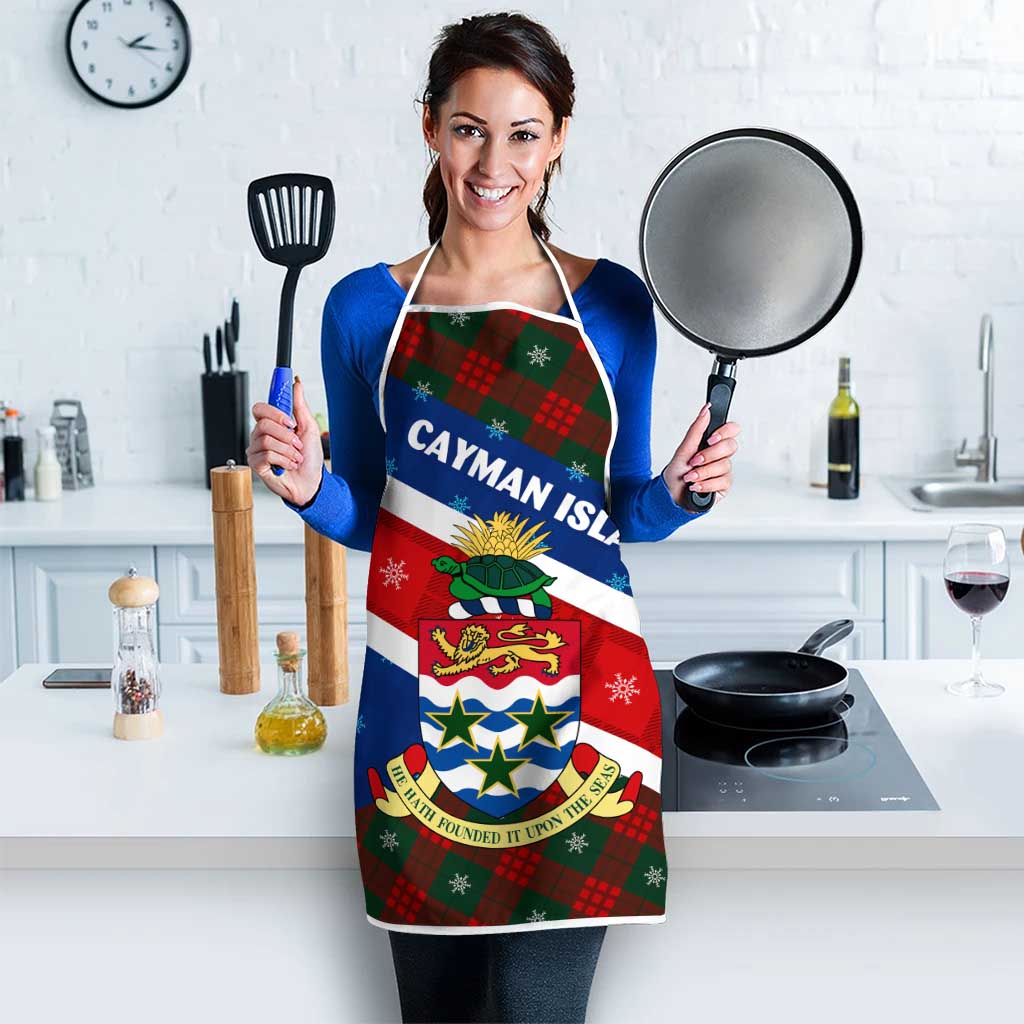 Cayman Islands Xmas Apron Christmas Plaid Turtle and Coat of Arms Red Green Blue - Wonder Print Shop