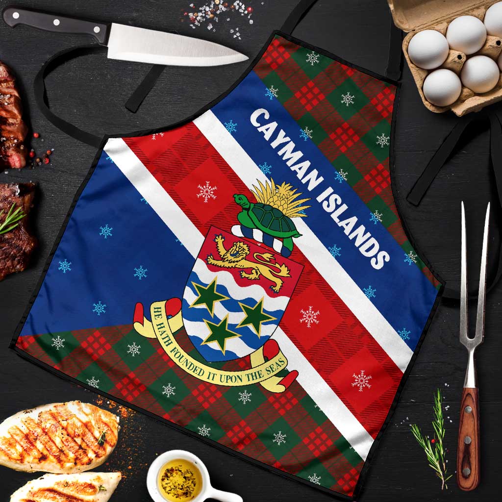 Cayman Islands Xmas Apron Christmas Plaid Turtle and Coat of Arms Red Green Blue - Wonder Print Shop