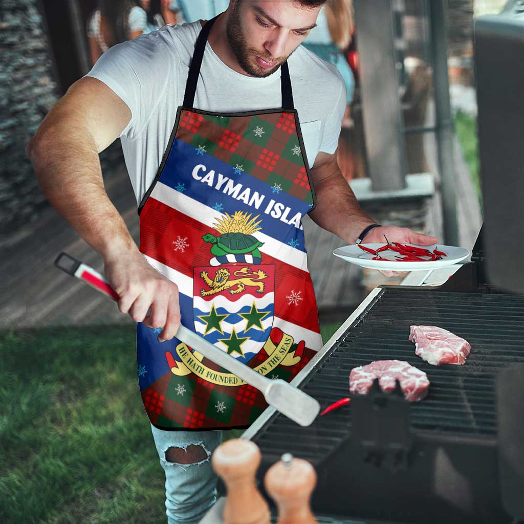 Cayman Islands Xmas Apron Christmas Plaid Turtle and Coat of Arms Red Green Blue - Wonder Print Shop