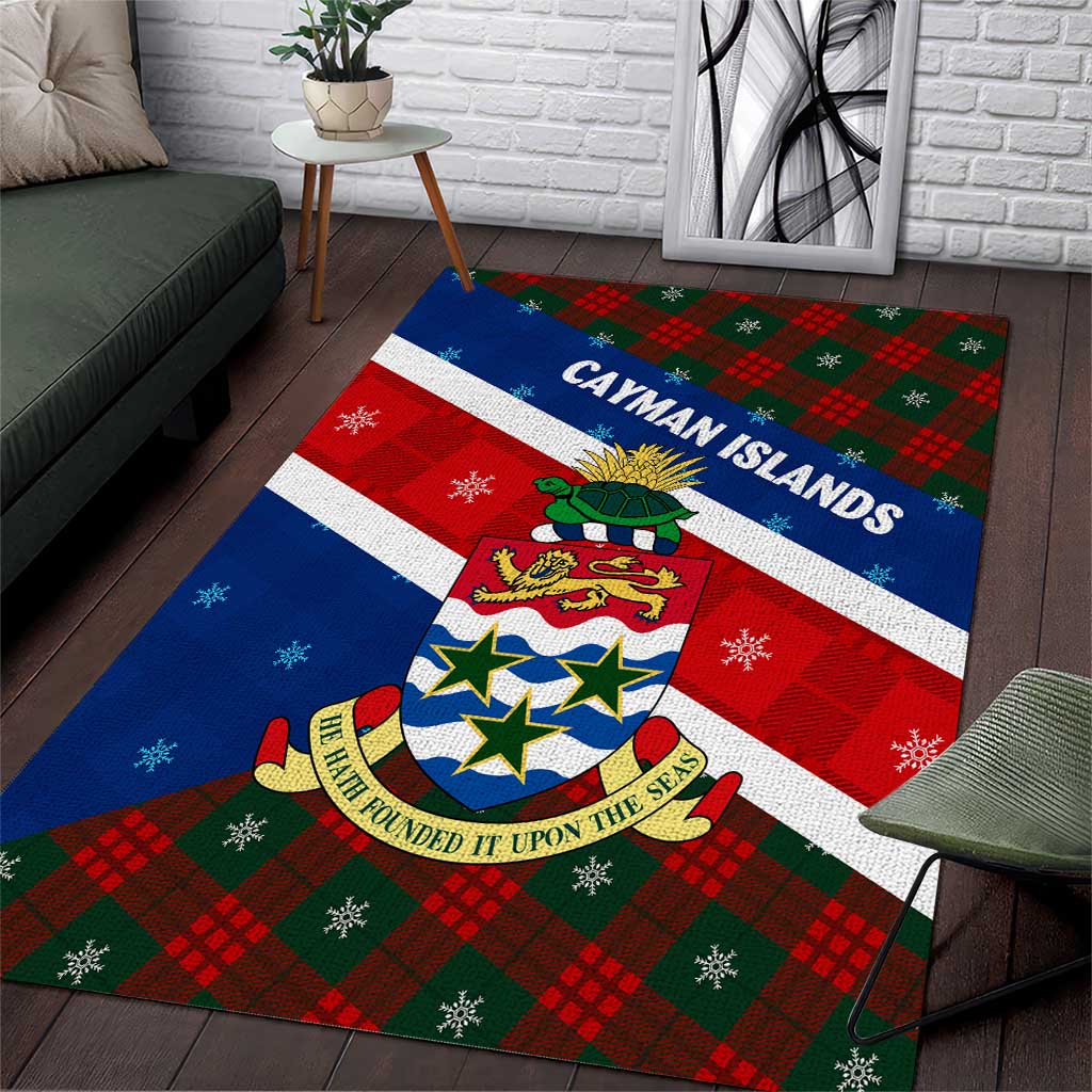 Cayman Islands Xmas Area Rug Christmas Plaid Turtle and Coat of Arms Red Green Blue - Wonder Print Shop