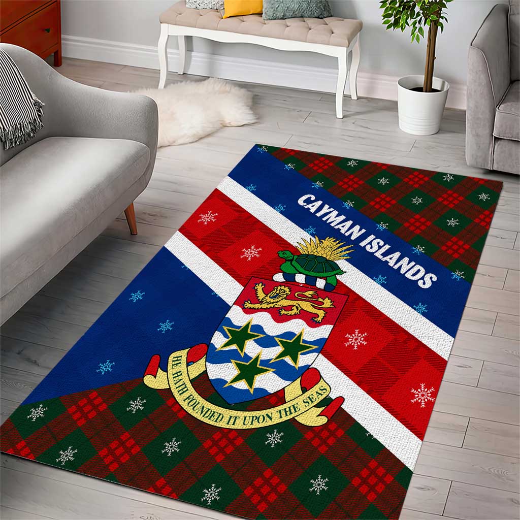 Cayman Islands Xmas Area Rug Christmas Plaid Turtle and Coat of Arms Red Green Blue - Wonder Print Shop