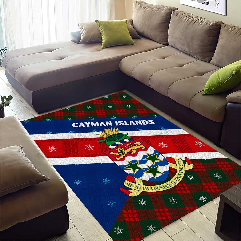 Cayman Islands Xmas Area Rug Christmas Plaid Turtle and Coat of Arms Red Green Blue - Wonder Print Shop