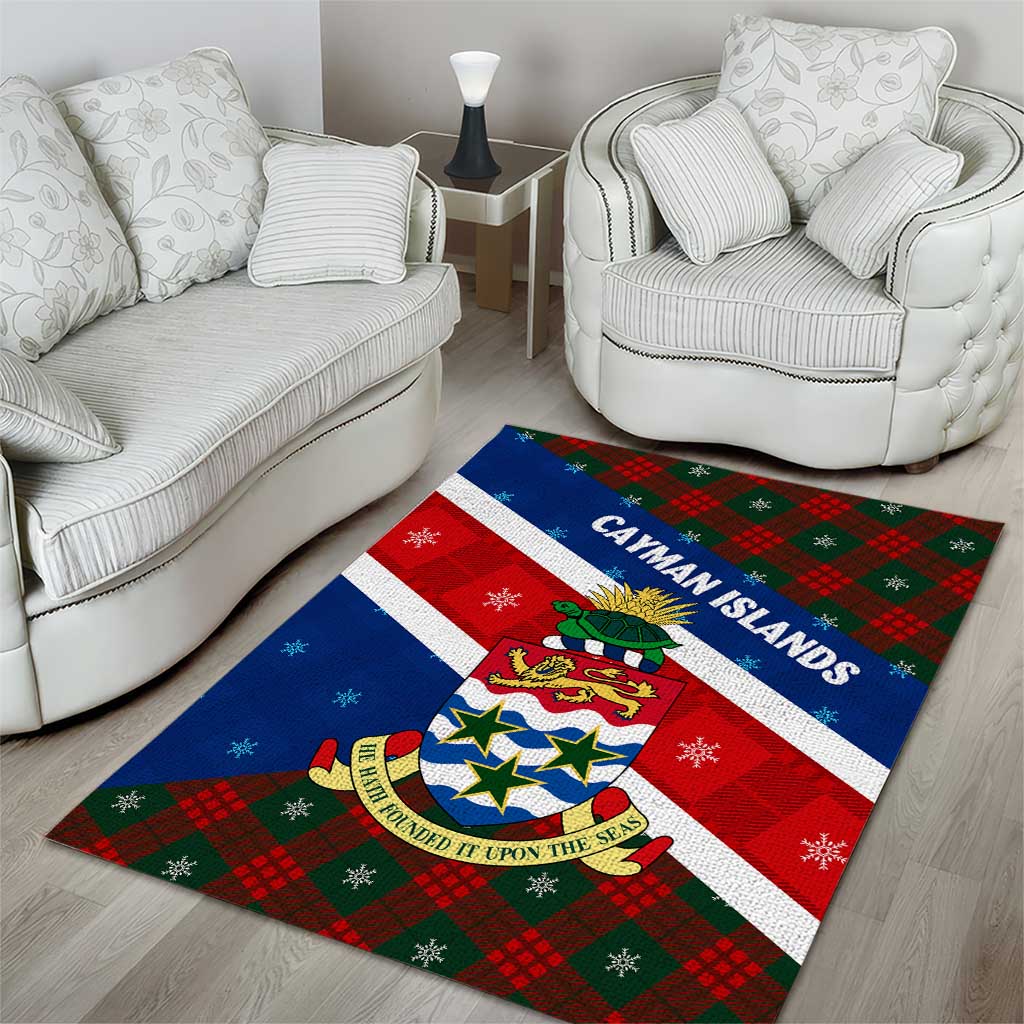 Cayman Islands Xmas Area Rug Christmas Plaid Turtle and Coat of Arms Red Green Blue - Wonder Print Shop