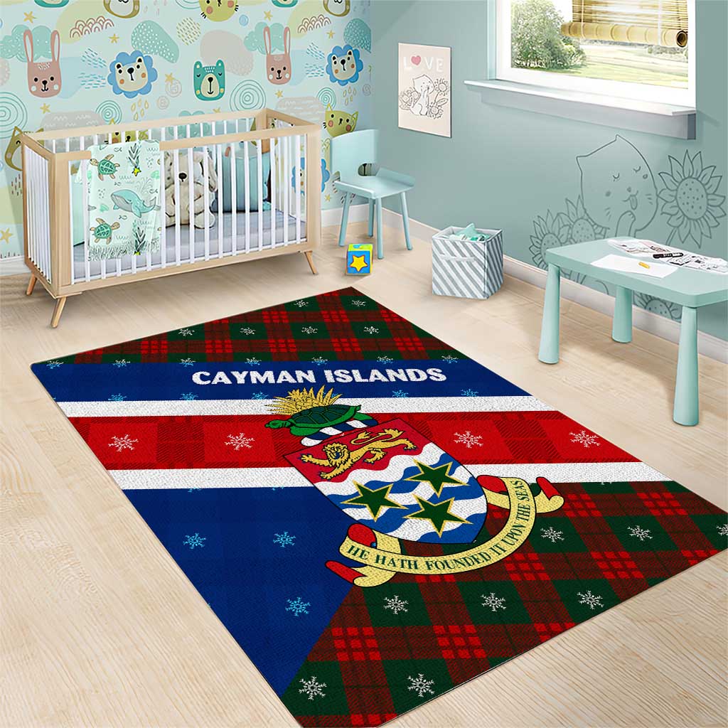 Cayman Islands Xmas Area Rug Christmas Plaid Turtle and Coat of Arms Red Green Blue - Wonder Print Shop