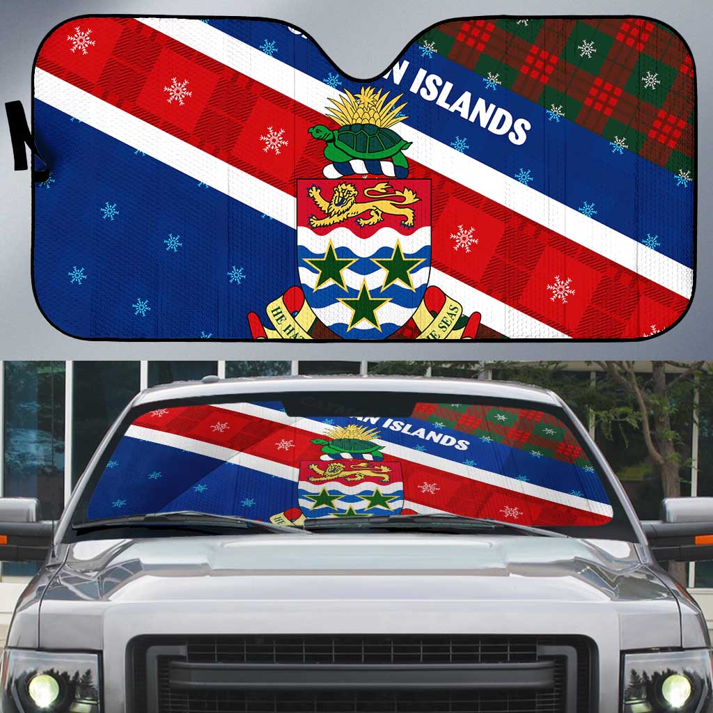 Cayman Islands Xmas Auto Sun Shade Christmas Plaid Turtle and Coat of Arms Red Green Blue - Wonder Print Shop