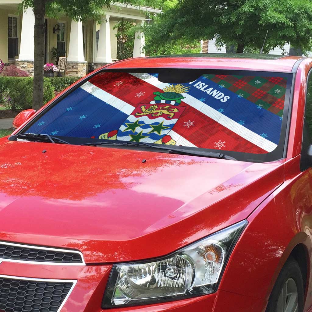 Cayman Islands Xmas Auto Sun Shade Christmas Plaid Turtle and Coat of Arms Red Green Blue - Wonder Print Shop