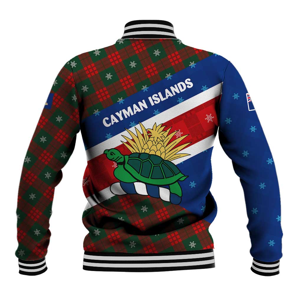 Cayman Islands Xmas Baseball Jacket Christmas Plaid Turtle and Coat of Arms Red Green Blue - Wonder Print Shop
