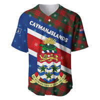 Cayman Islands Xmas Baseball Jersey Christmas Plaid Turtle and Coat of Arms Red Green Blue - Wonder Print Shop