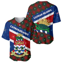 Cayman Islands Xmas Baseball Jersey Christmas Plaid Turtle and Coat of Arms Red Green Blue - Wonder Print Shop