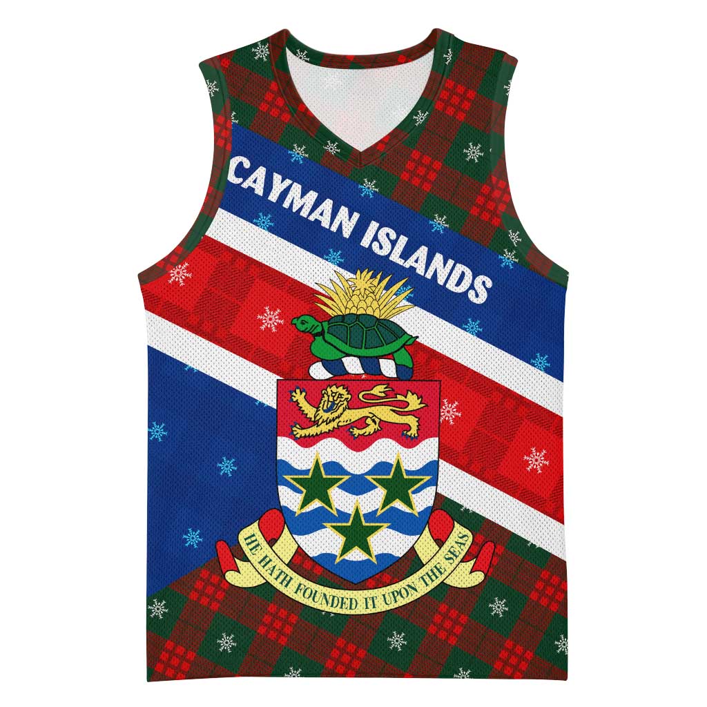 Cayman Islands Xmas Basketball Jersey Christmas Plaid Turtle and Coat of Arms Red Green Blue - Wonder Print Shop