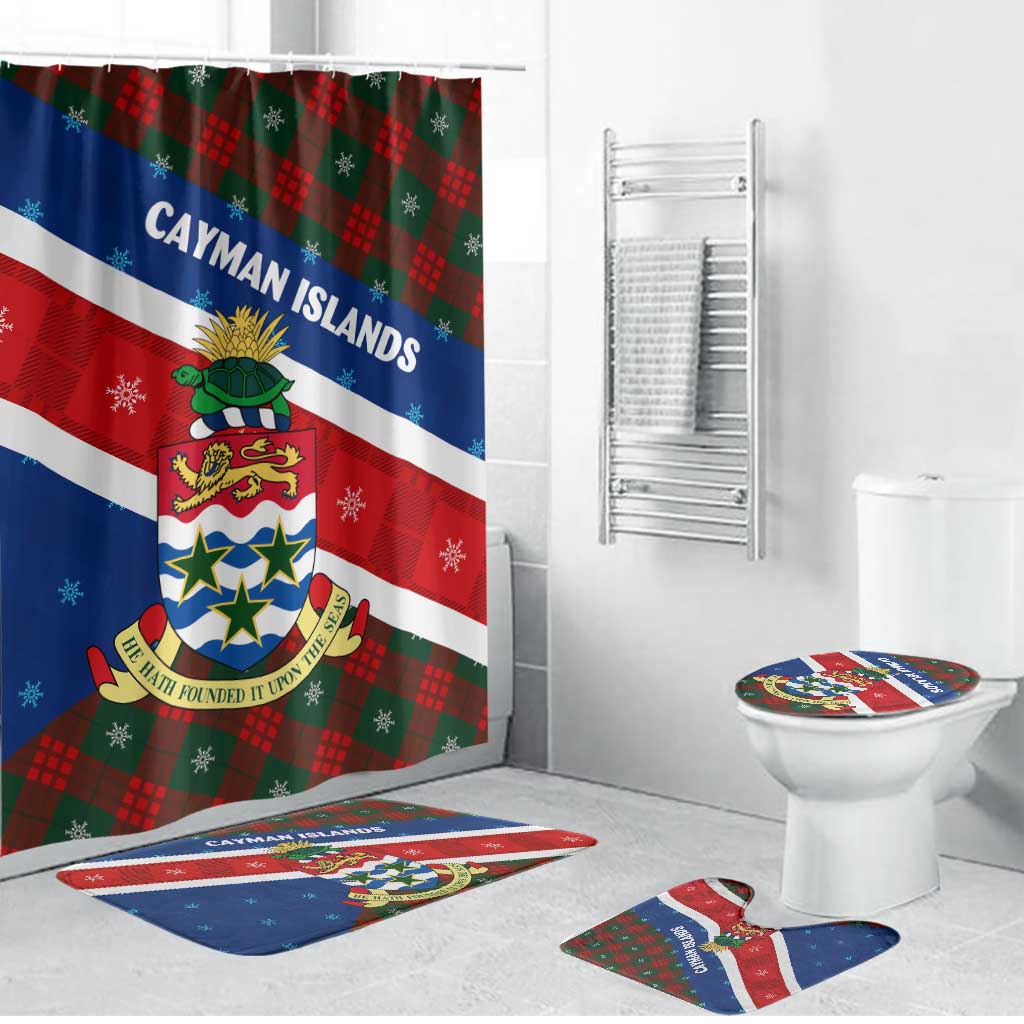 Cayman Islands Xmas Bathroom Set Christmas Plaid Turtle and Coat of Arms Red Green Blue - Wonder Print Shop