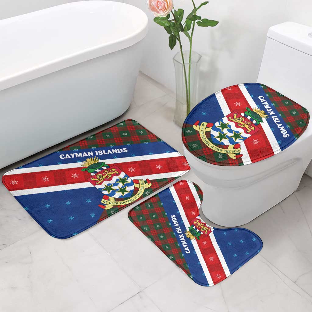 Cayman Islands Xmas Bathroom Set Christmas Plaid Turtle and Coat of Arms Red Green Blue - Wonder Print Shop