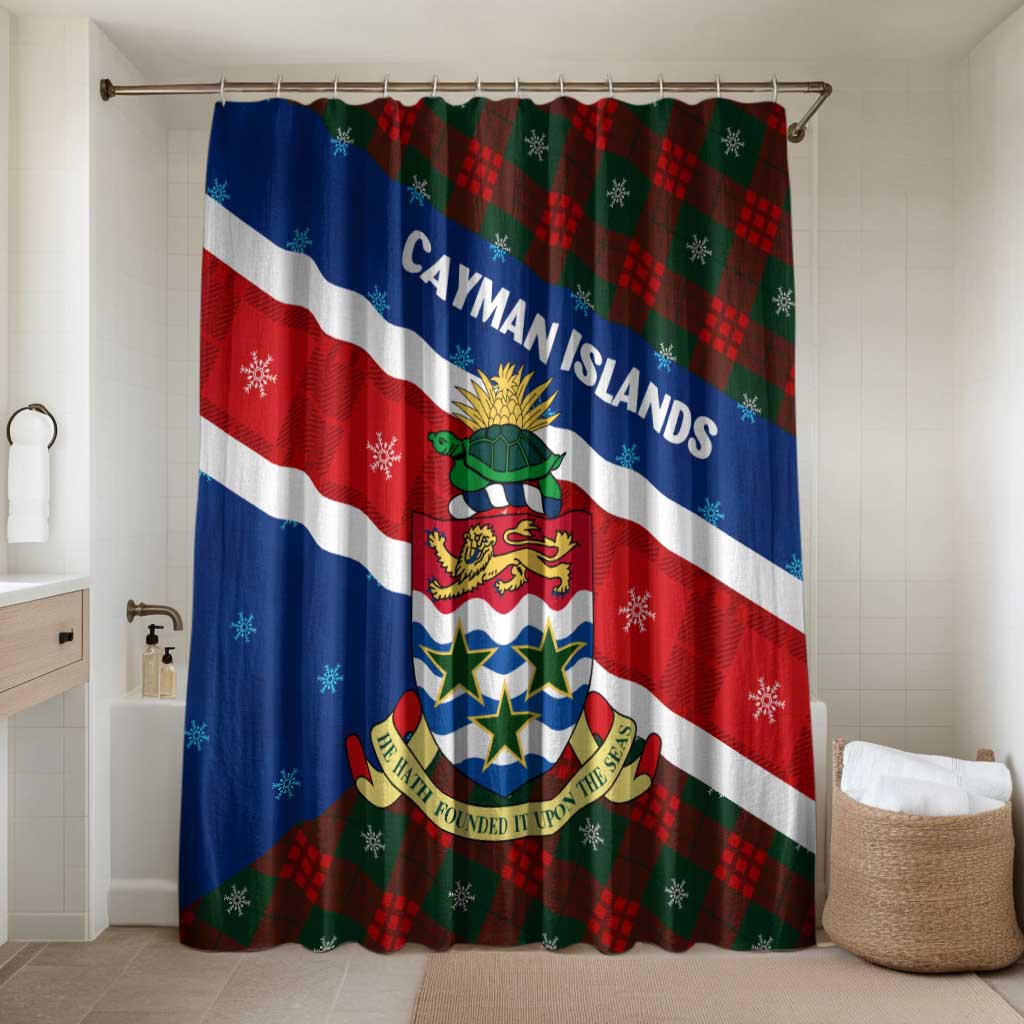 Cayman Islands Xmas Bathroom Set Christmas Plaid Turtle and Coat of Arms Red Green Blue - Wonder Print Shop