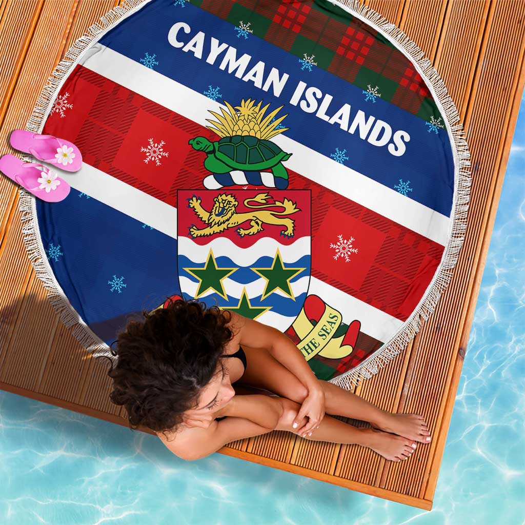 Cayman Islands Xmas Beach Blanket Christmas Plaid Turtle and Coat of Arms Red Green Blue - Wonder Print Shop