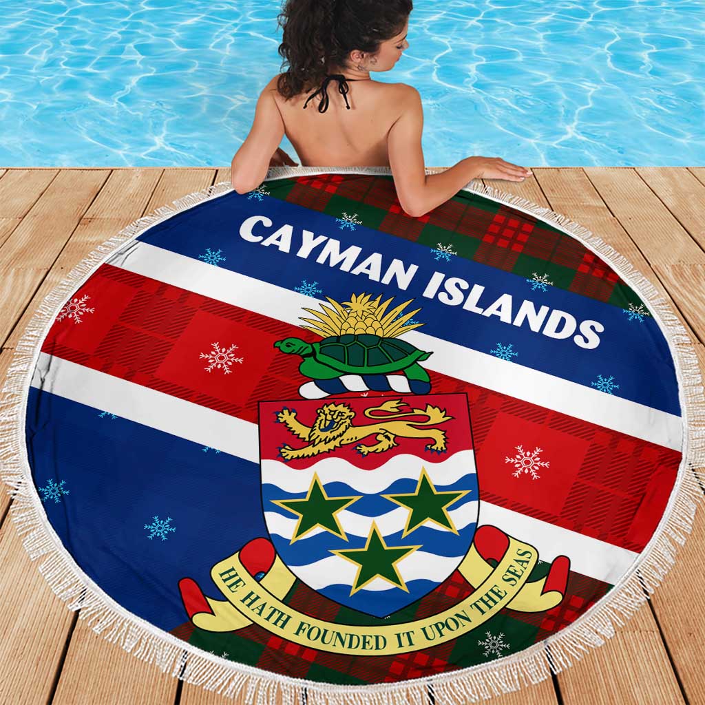 Cayman Islands Xmas Beach Blanket Christmas Plaid Turtle and Coat of Arms Red Green Blue - Wonder Print Shop