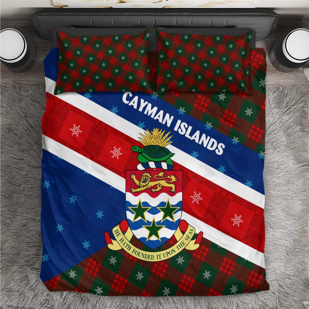 Cayman Islands Xmas Bedding Set Christmas Plaid Turtle and Coat of Arms Red Green Blue - Wonder Print Shop