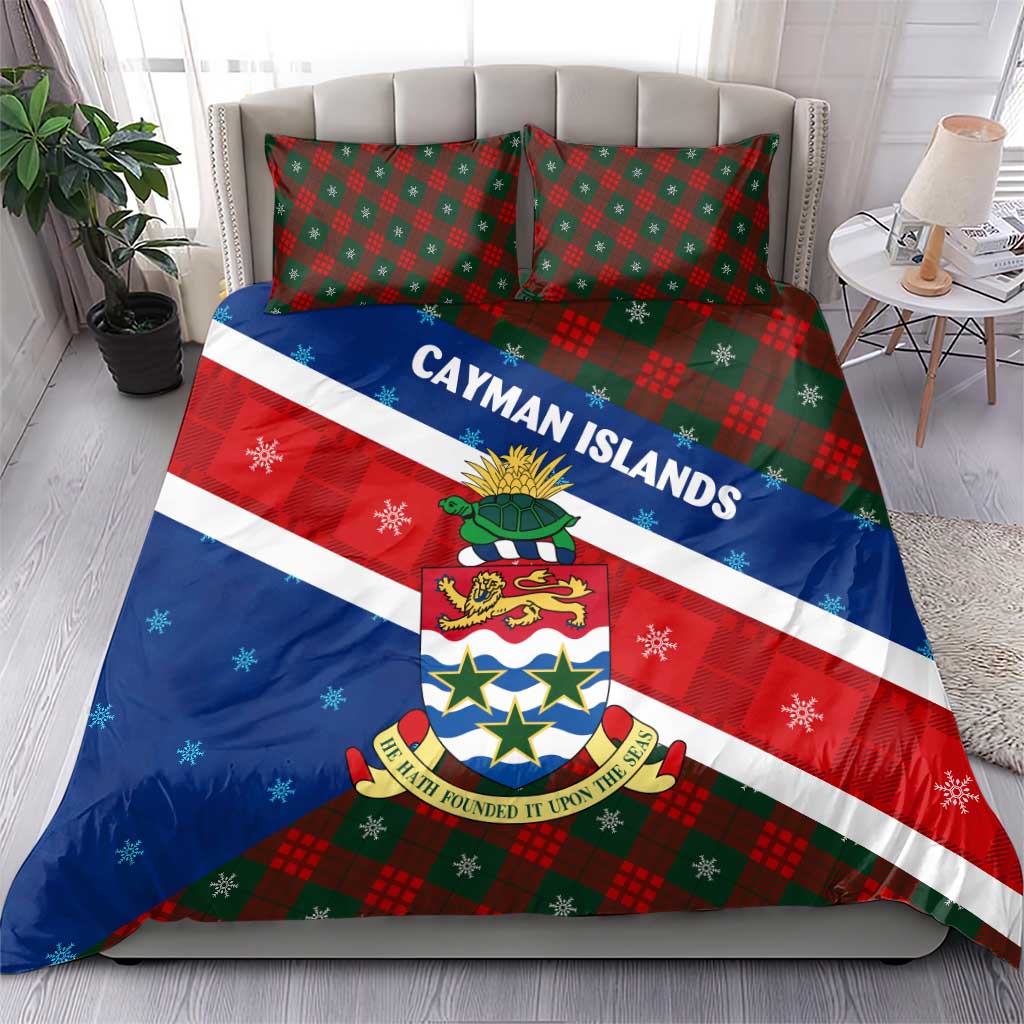 Cayman Islands Xmas Bedding Set Christmas Plaid Turtle and Coat of Arms Red Green Blue - Wonder Print Shop