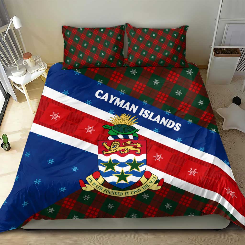 Cayman Islands Xmas Bedding Set Christmas Plaid Turtle and Coat of Arms Red Green Blue - Wonder Print Shop