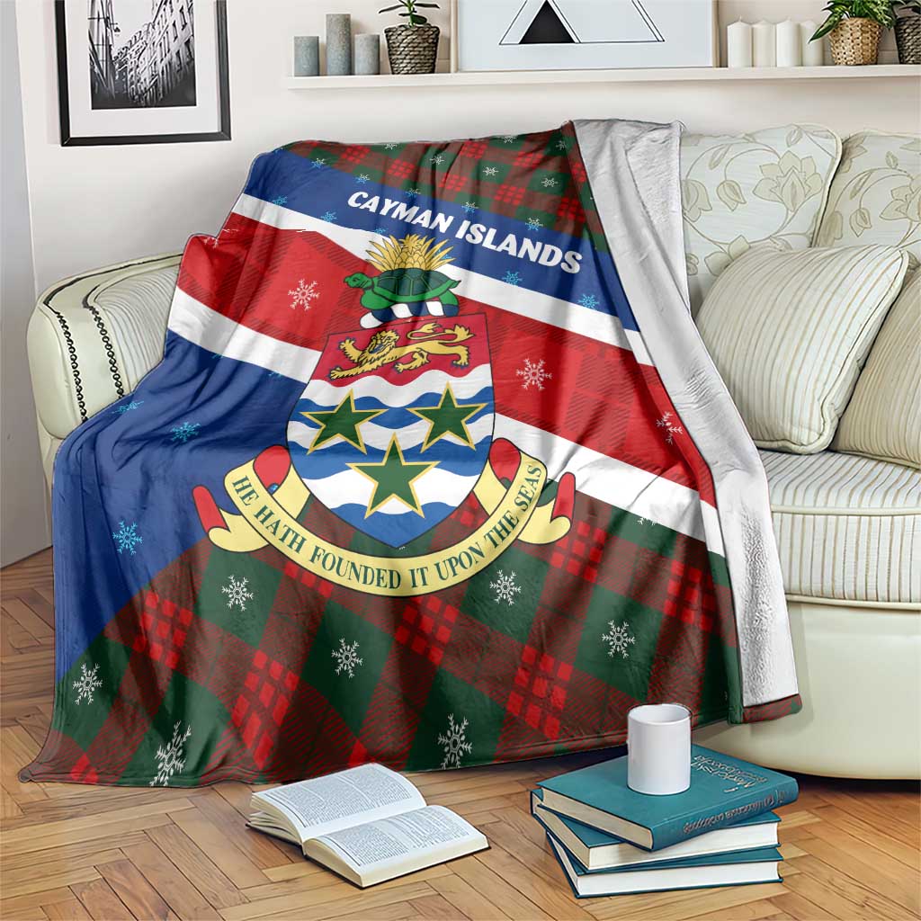Cayman Islands Xmas Blanket Christmas Plaid Turtle and Coat of Arms Red Green Blue - Wonder Print Shop