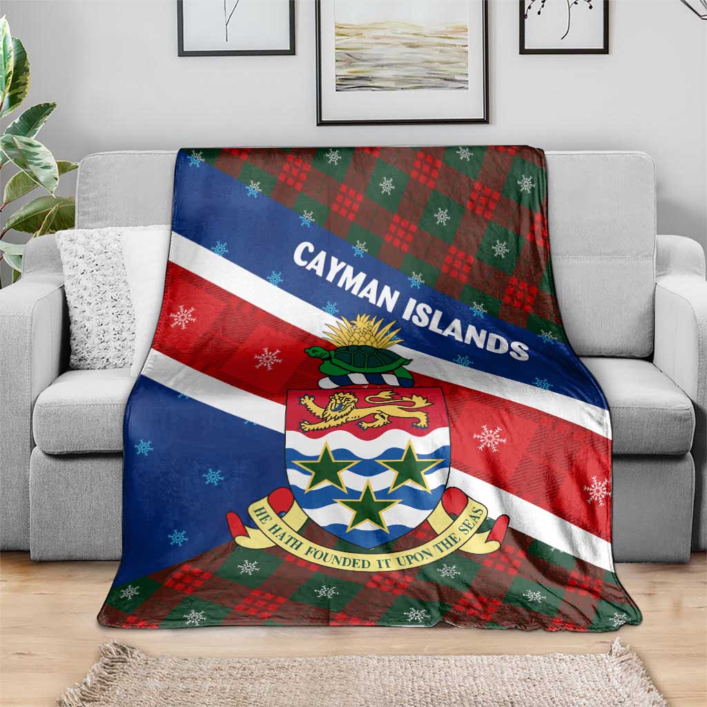 Cayman Islands Xmas Blanket Christmas Plaid Turtle and Coat of Arms Red Green Blue - Wonder Print Shop