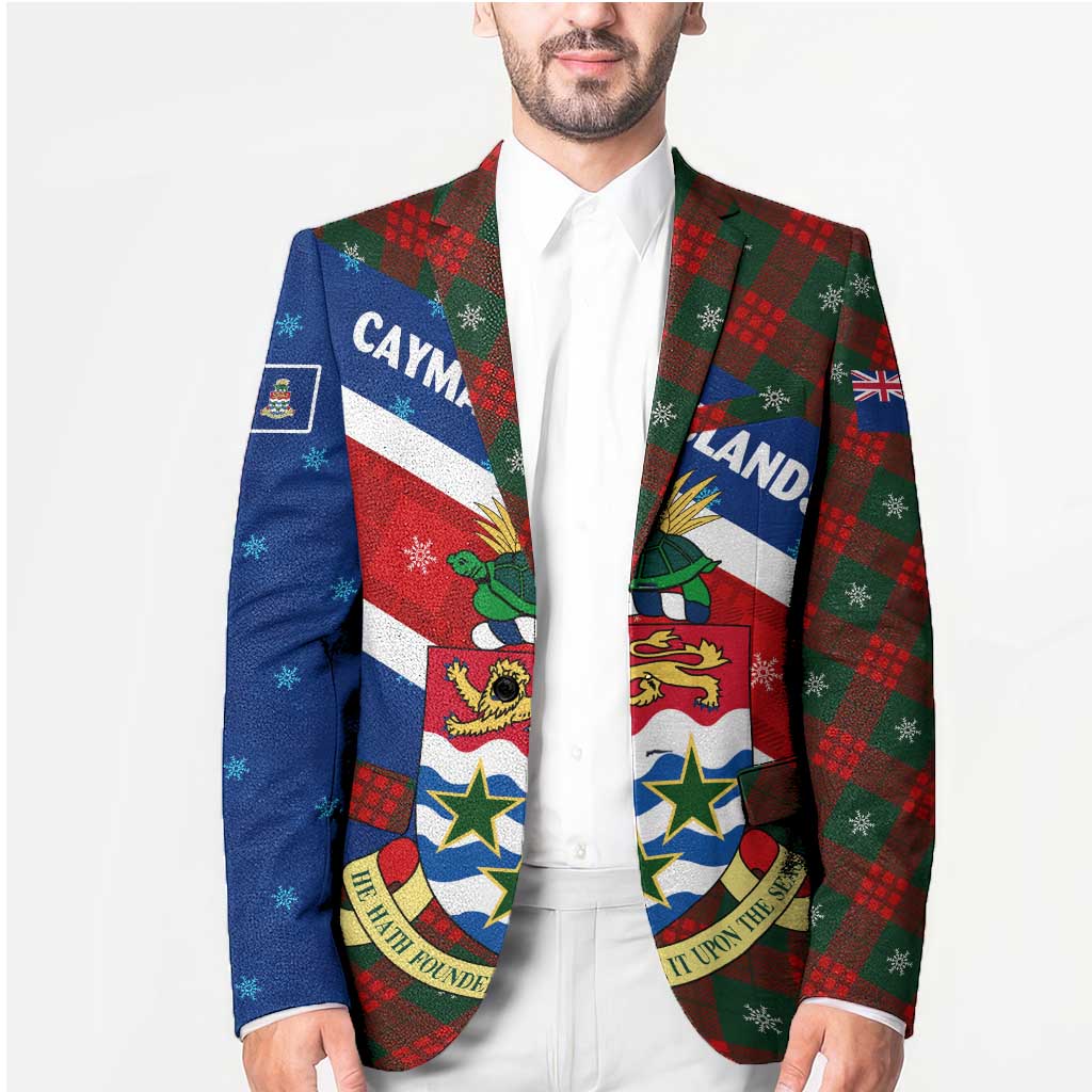 Cayman Islands Xmas Blazer Christmas Plaid Turtle and Coat of Arms Red Green Blue - Wonder Print Shop