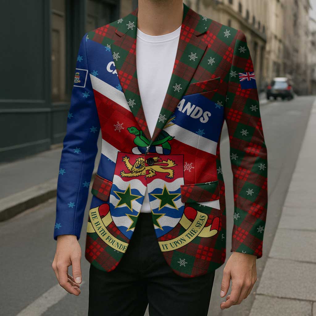 Cayman Islands Xmas Blazer Christmas Plaid Turtle and Coat of Arms Red Green Blue - Wonder Print Shop