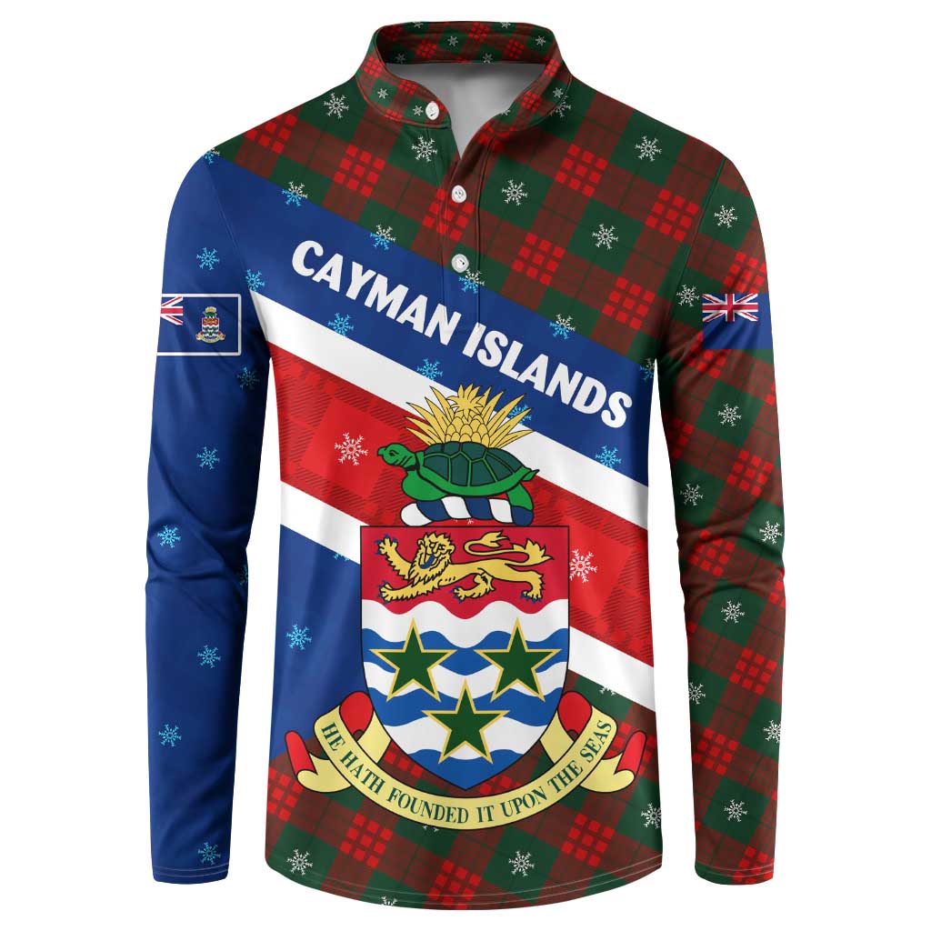 Cayman Islands Xmas Button Sweatshirt Christmas Plaid Turtle and Coat of Arms Red Green Blue - Wonder Print Shop