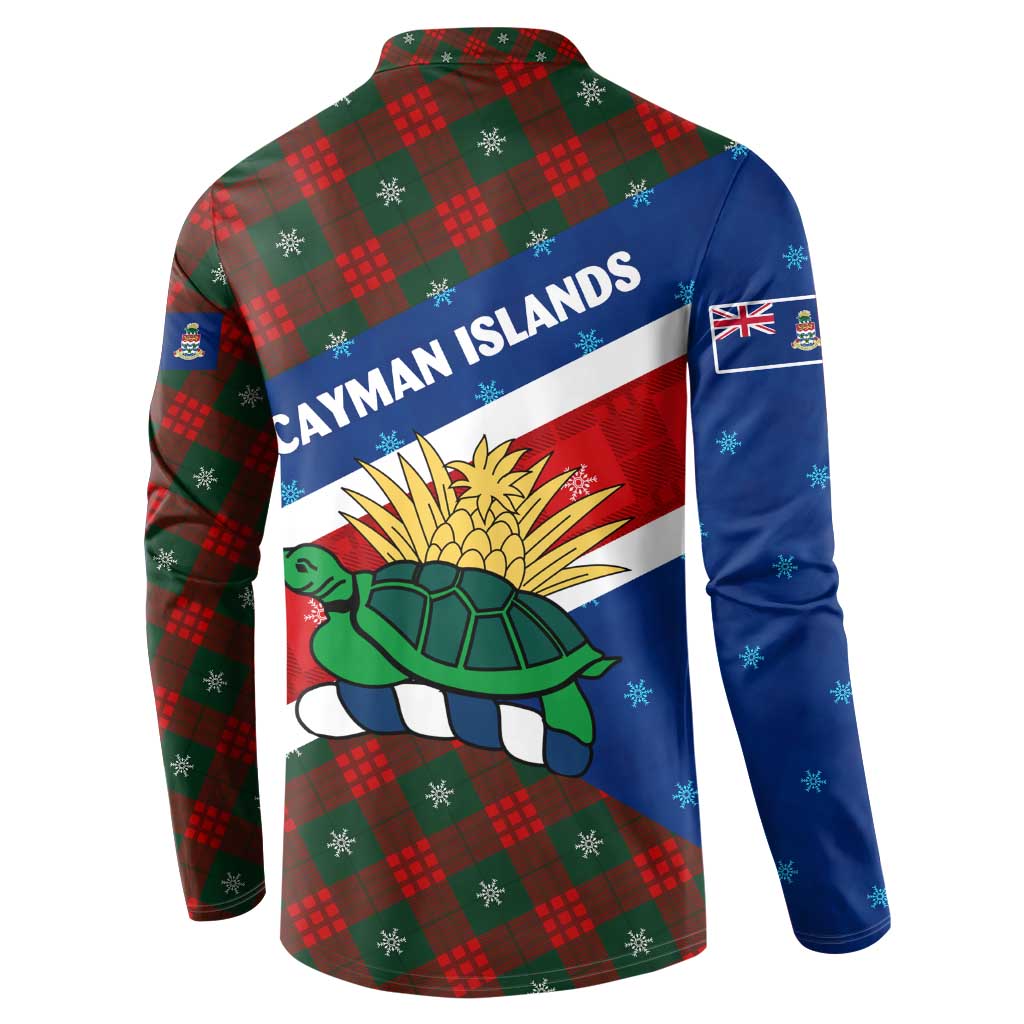 Cayman Islands Xmas Button Sweatshirt Christmas Plaid Turtle and Coat of Arms Red Green Blue - Wonder Print Shop