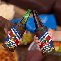 Cayman Islands Xmas 4 in 1 Can Cooler Tumbler Christmas Plaid Turtle and Coat of Arms Red Green Blue - Wonder Print Shop