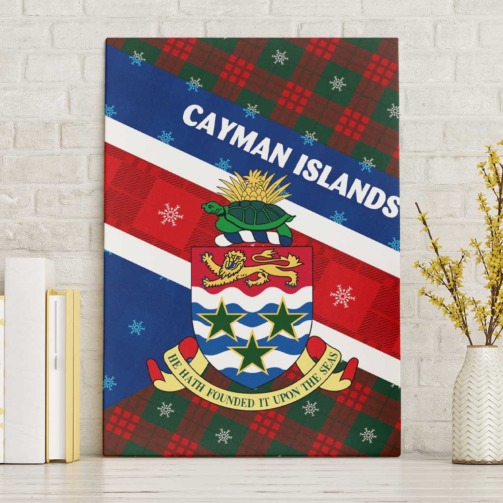 Cayman Islands Xmas Canvas Wall Art Christmas Plaid Turtle and Coat of Arms Red Green Blue - Wonder Print Shop