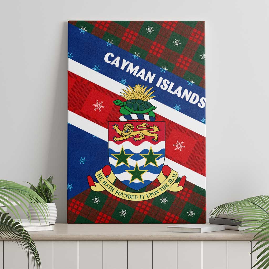 Cayman Islands Xmas Canvas Wall Art Christmas Plaid Turtle and Coat of Arms Red Green Blue - Wonder Print Shop