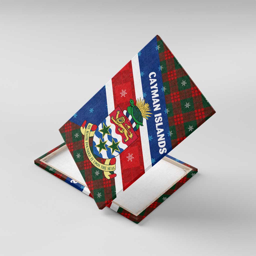 Cayman Islands Xmas Canvas Wall Art Christmas Plaid Turtle and Coat of Arms Red Green Blue - Wonder Print Shop