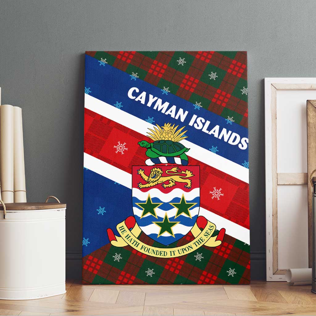 Cayman Islands Xmas Canvas Wall Art Christmas Plaid Turtle and Coat of Arms Red Green Blue - Wonder Print Shop