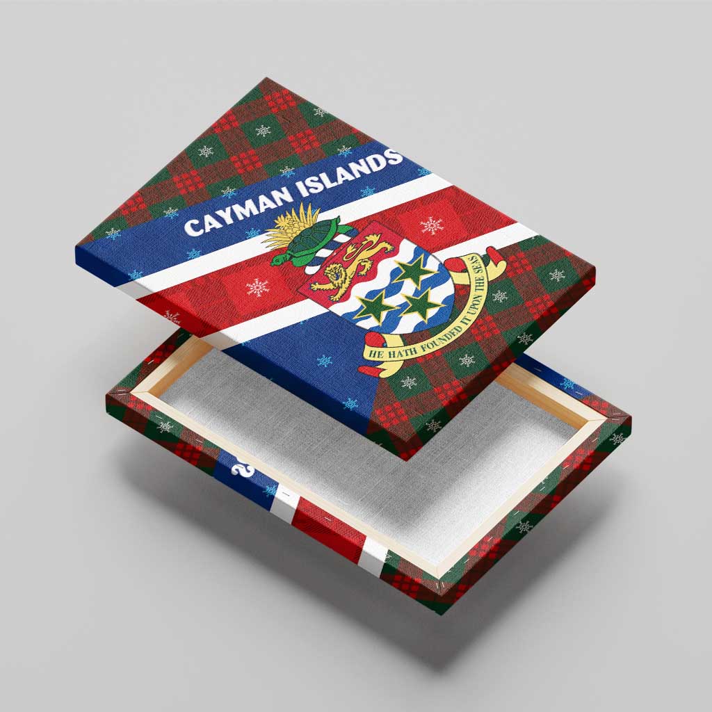 Cayman Islands Xmas Canvas Wall Art Christmas Plaid Turtle and Coat of Arms Red Green Blue - Wonder Print Shop
