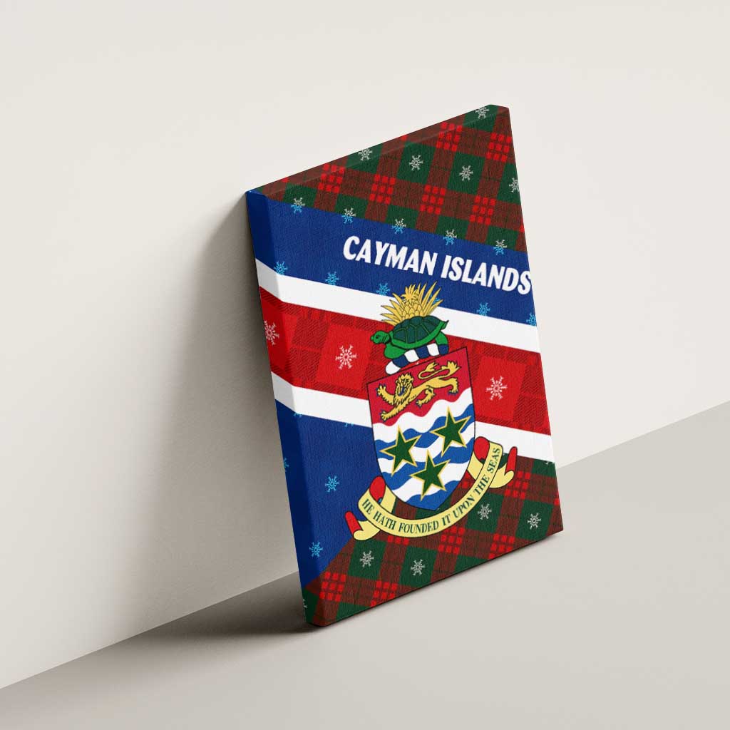 Cayman Islands Xmas Canvas Wall Art Christmas Plaid Turtle and Coat of Arms Red Green Blue - Wonder Print Shop