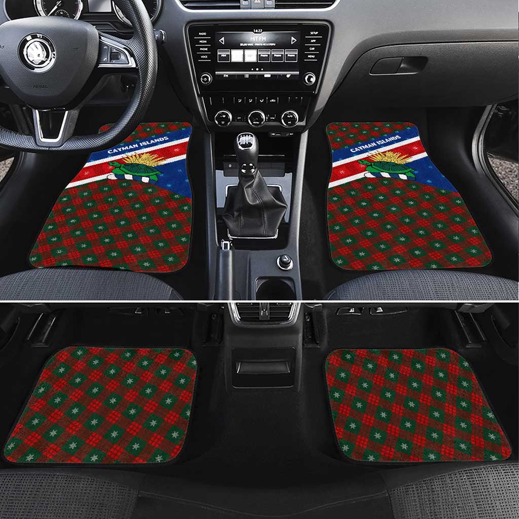 Cayman Islands Xmas Car Mats Christmas Plaid Turtle and Coat of Arms Red Green Blue - Wonder Print Shop