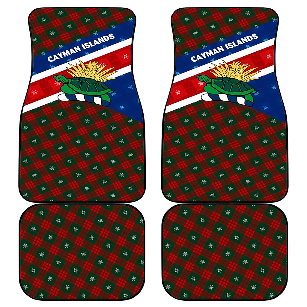 Cayman Islands Xmas Car Mats Christmas Plaid Turtle and Coat of Arms Red Green Blue - Wonder Print Shop