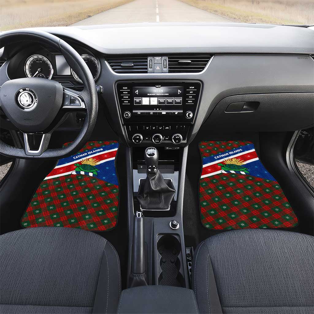Cayman Islands Xmas Car Mats Christmas Plaid Turtle and Coat of Arms Red Green Blue - Wonder Print Shop