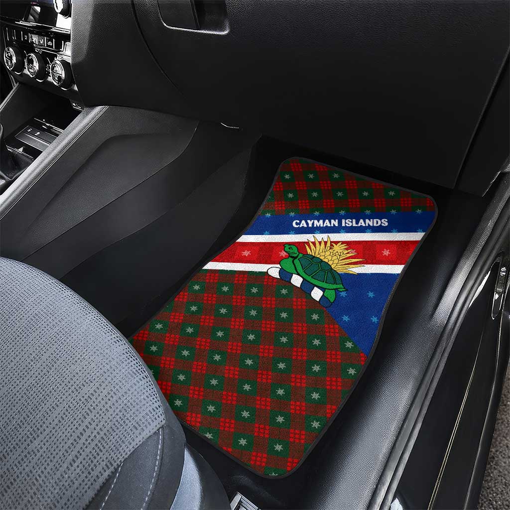 Cayman Islands Xmas Car Mats Christmas Plaid Turtle and Coat of Arms Red Green Blue - Wonder Print Shop