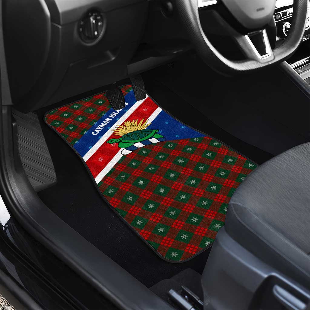 Cayman Islands Xmas Car Mats Christmas Plaid Turtle and Coat of Arms Red Green Blue - Wonder Print Shop